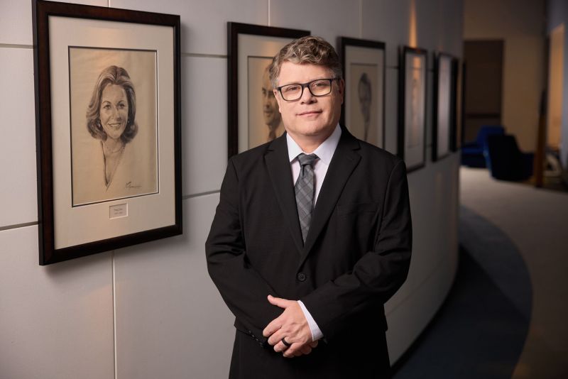 Sean Astin portrait, new president of SAG=AFTRA with the photo of his mom Patty Duke