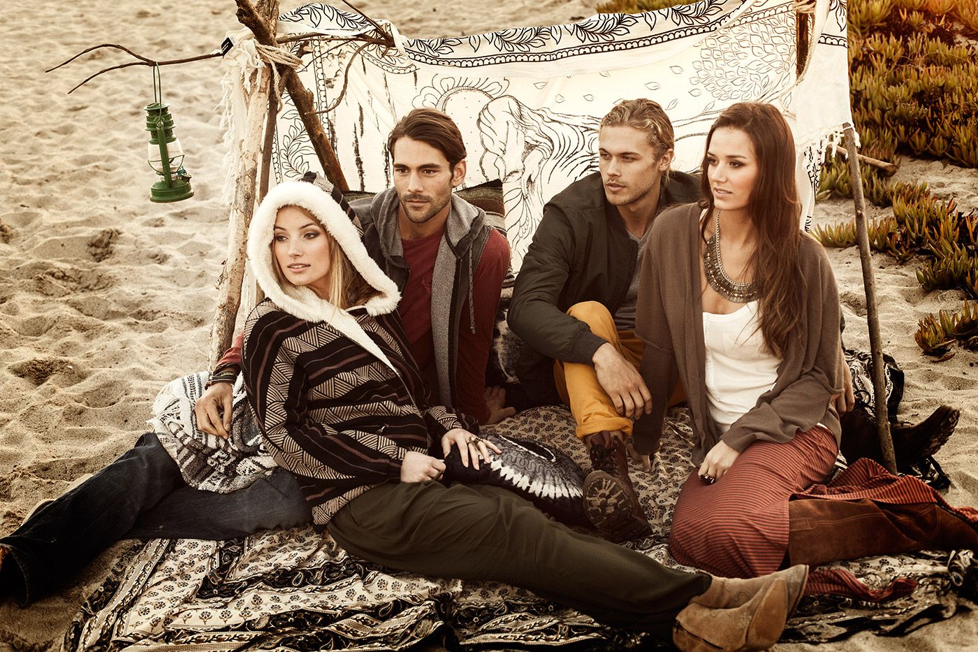 Lifestyle Fashion Photography in Malibu with group of friends, boho style