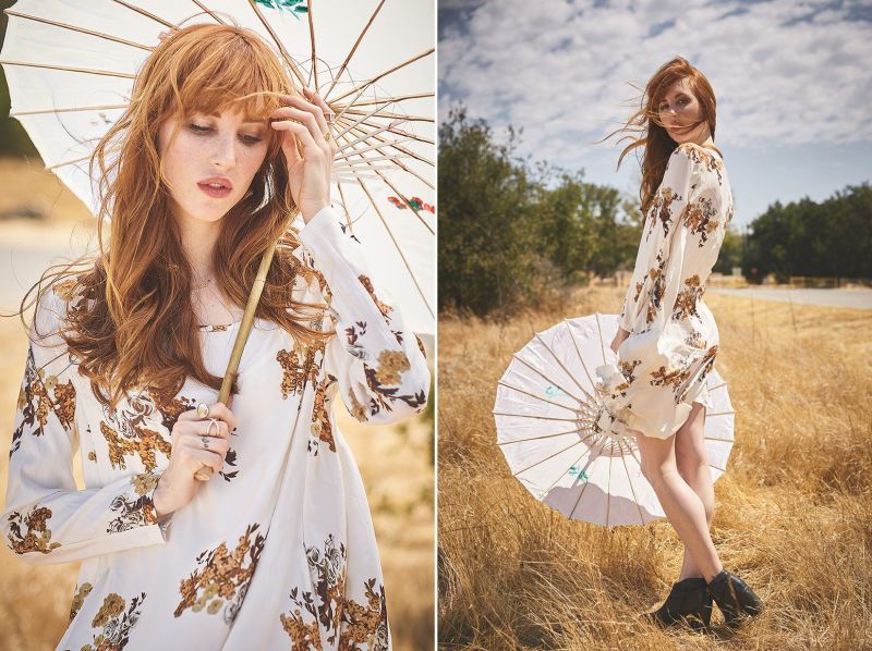 Boho style fashion lifestyle photography with model in the Malibu Mountain
