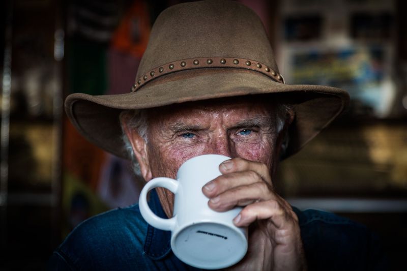 Alfons (Alf) Staudach at Bagdad Cafe drinking cofee