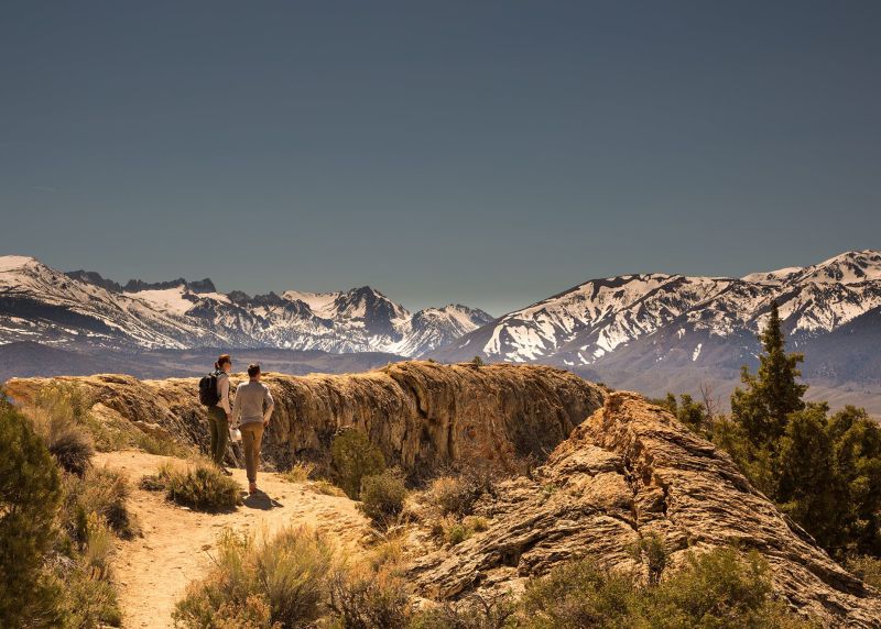 California Sierra Mountain Bridgeport during springtime. Hikers enjoying panorama