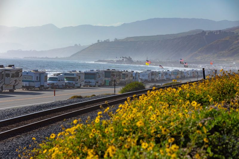 Highway One RV park on the Pacific Ocean during 4th of July day