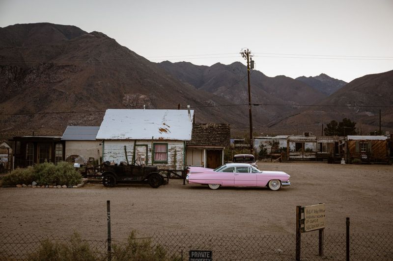 Pink Cadillac along the Highway 395 in California