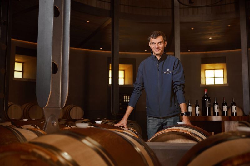 Marciano Estate Winemaker, Bastien Lucas portrait, shot in the barrel room