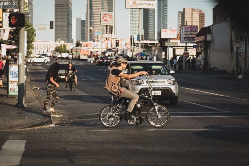 Aggressive biker in Koreatown in Los Angeles
