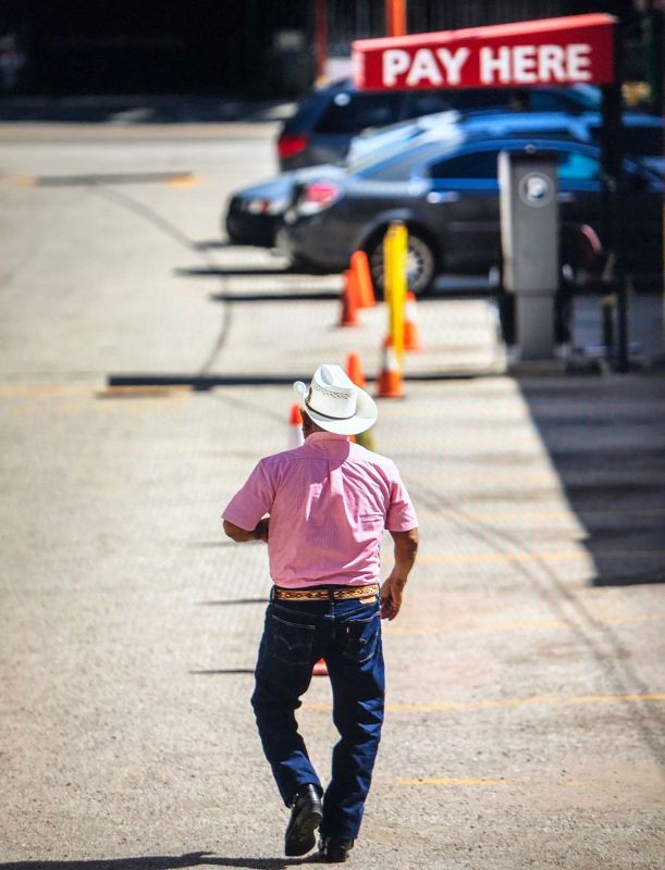 Latino Cowboy ready for dance at the Olvera Plaza in Downtown Los Angeles