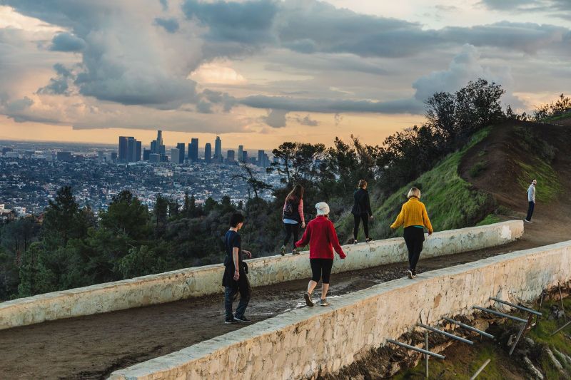Griffith Park hiking trail with Los Angeles in the background