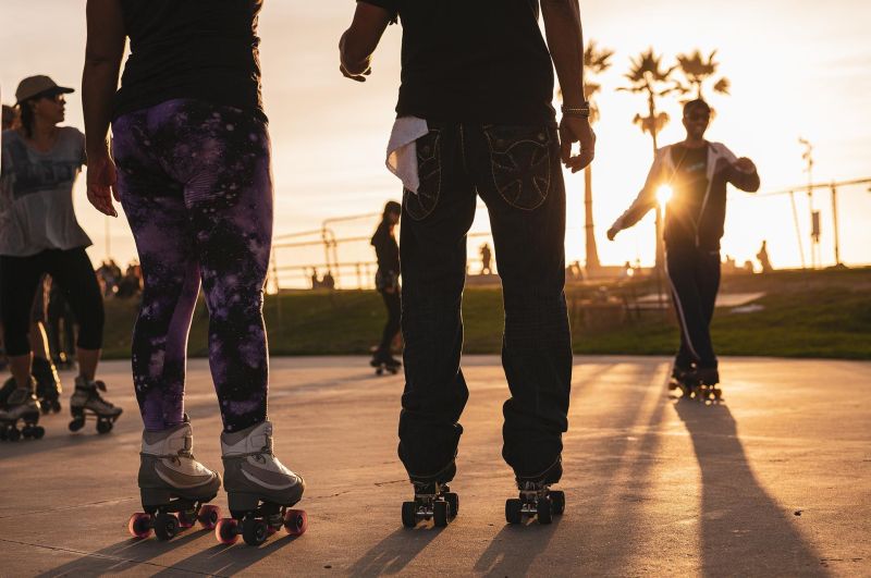 Venice Beach skate park at sunset